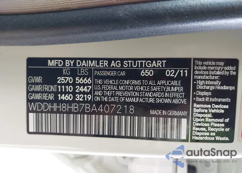 2011 Mercedes-Benz E 350 4Matic z USA, uszkodzony, nr VIN WDDHH8HB7BA407218